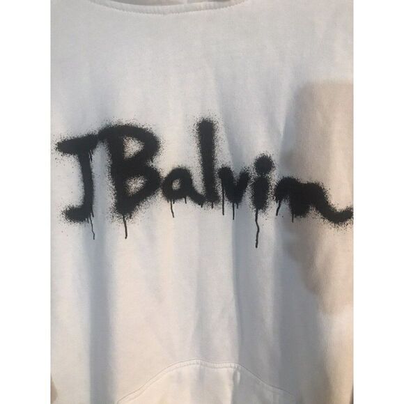 J Balvin Takashi Murakami Collab Mens White XL Logo Hoodie Reggaeton Streetwear - Picture 3 of 8